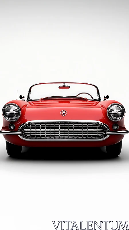Red vintage roadster glows against a clean studio backdrop