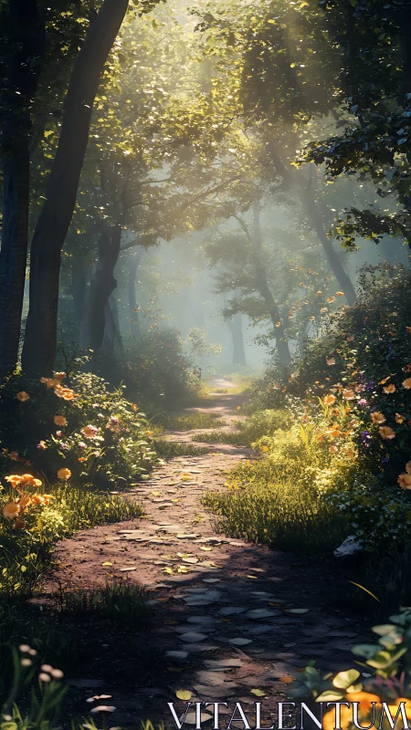 Illuminated Forest Path Through Canopy Archway