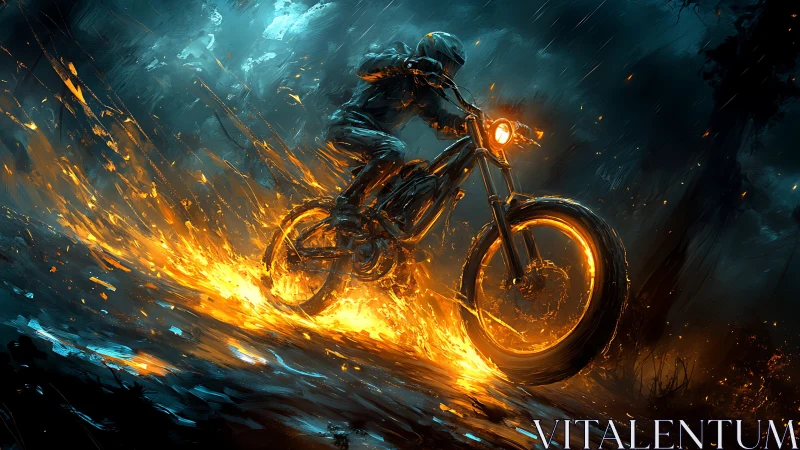 Fiery night ride with a lone biker chasing glowing trails.