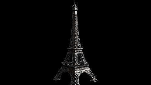 Monochrome Eiffel Tower render isolates iron lattice geometry.