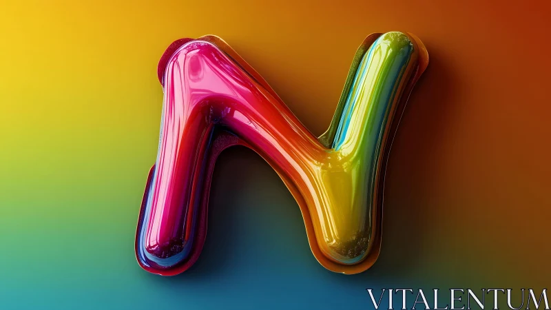 Glossy 3D Letter N in Vivid Gradient Colors on Smooth Background.