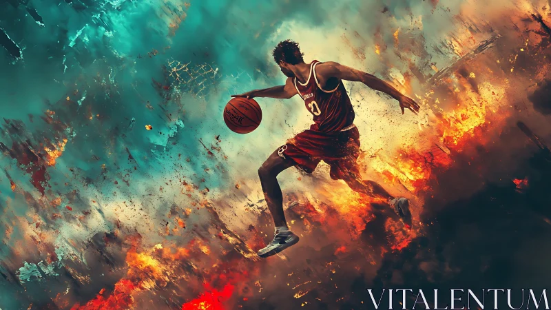 Sky-scorching slam dunker blazing through fire and storm.