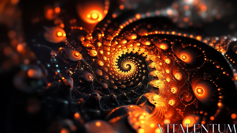 Luminous fractal spiral glows with fiery cosmic energy.