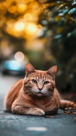 Orange Tabby Cat Rests Calmly on the Street