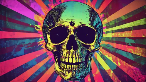 Neon skull glow with retro rays and playful punk energy.