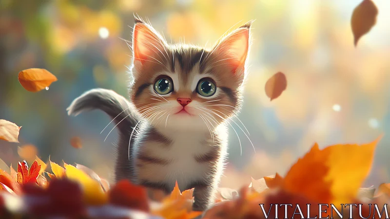 Adorable Kitten Discovers Wonder Among Autumn Leaves.