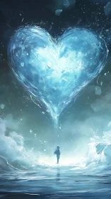 Ice Heart in Frozen Landscape with Solitary Figure.