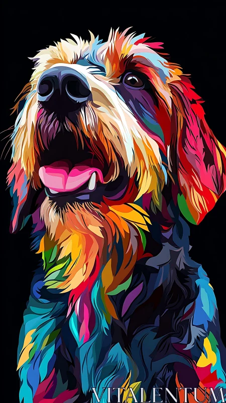 Color-segmented dog portrait uses layered vector shapes