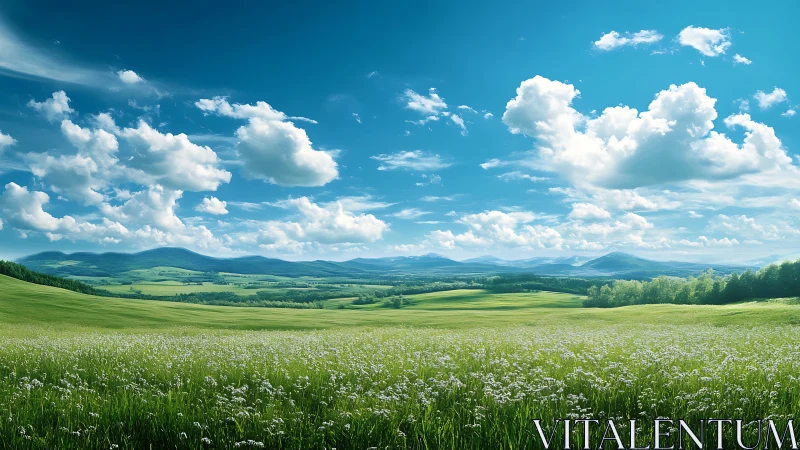 Rolling meadow breathes under a parade of drifting clouds