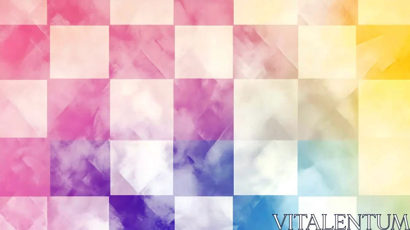 Pastel cloud grid drifts through a sunlit digital dreamscape.