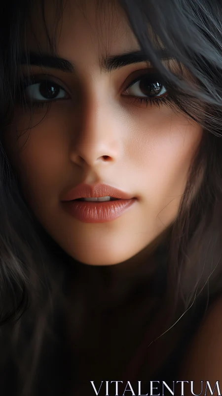 Photorealistic close-up female portrait with soft depth of field