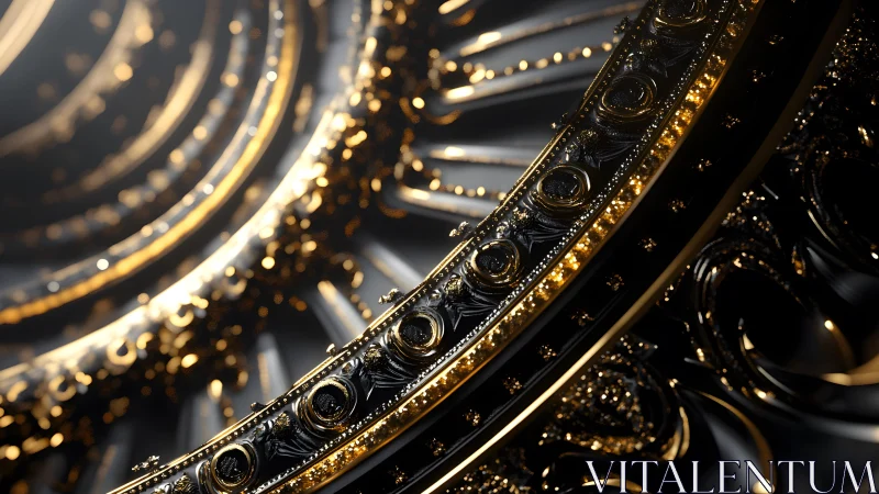 Ornate Black and Gold Abstract Rings in Luxurious Digital Style.