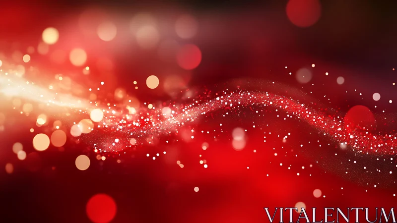 Abstract red bokeh background with glowing wave and sparkles.