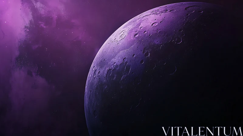 Luminous purple planet emerging from deep cosmic shadow.