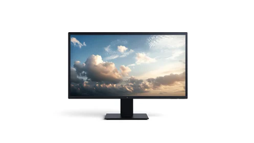 Flat screen monitor displaying clouded sky scene.