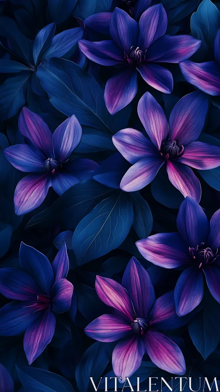 Neon Petals: Where Deep Blues Meet Violet Dreams.