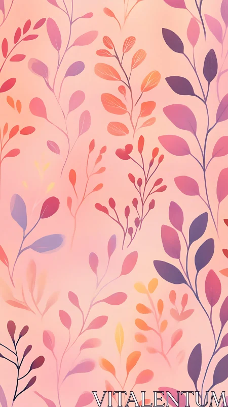 Pastel botanical foliage pattern with warm gradient background