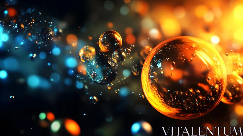 Glowing Abstract Bubbles in Vivid Orange and Blue Digital Art.