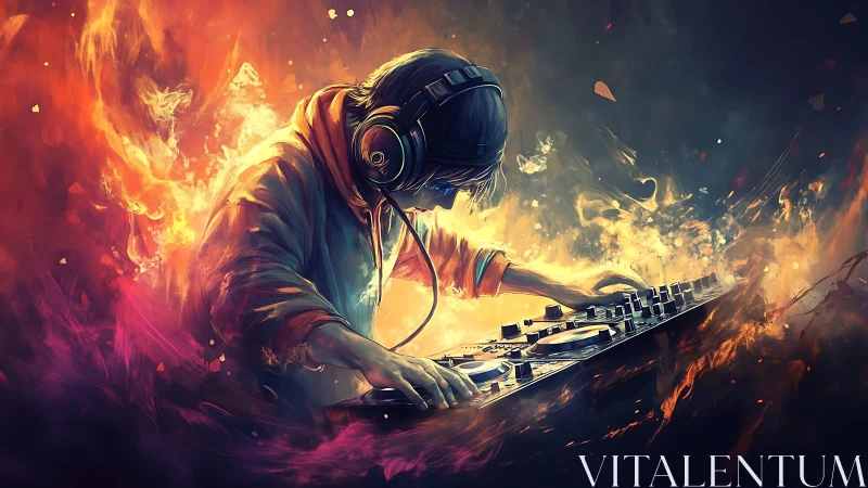 Lone DJ bends fire and color into a pulsing night mix