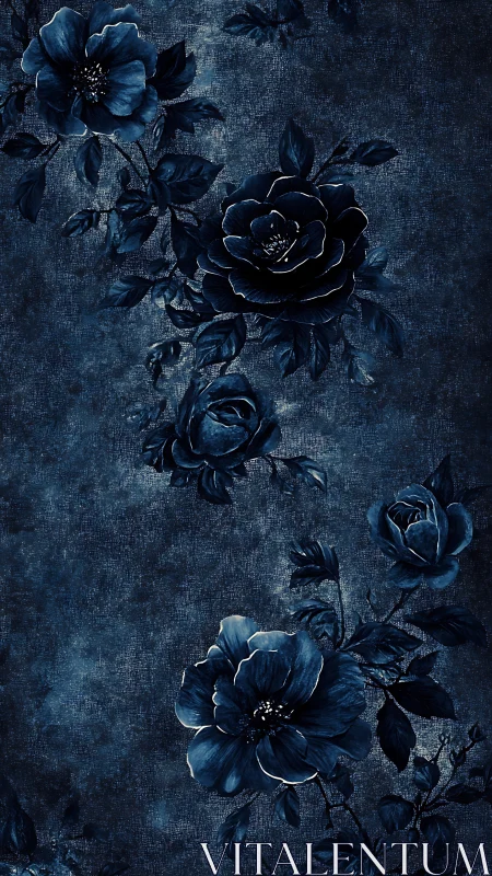 Nocturnal Floral Composition on Textured Indigo Surface