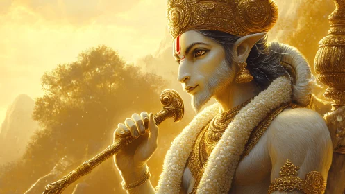 Divine warrior profile in golden atmospheric backlighting.