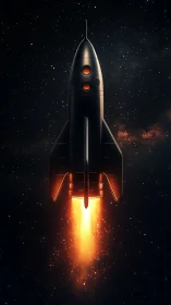 Digital painting of retro rocket launch with central symmetry.