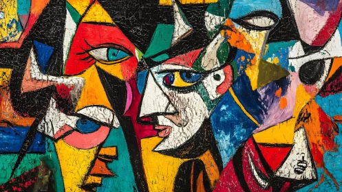 Abstract Cubist Portraits in Vivid Colors and Expressive Style.