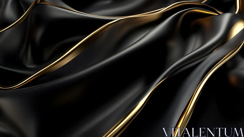 Luxurious black silk fabric with elegant golden highlights, abstract style.