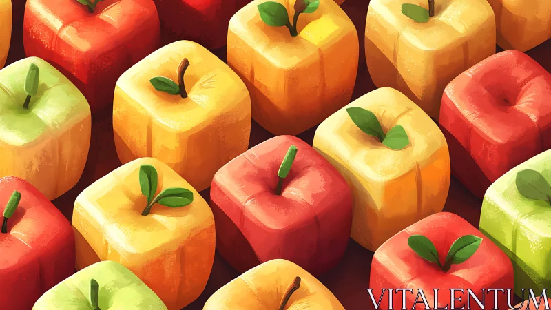 Square apples arranged in a colorful geometric grid pattern.