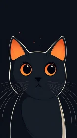 Black Cat with Glowing Orange Eyes and Ears.