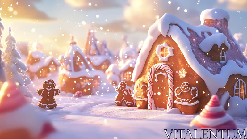 Sugar snow village where gingerbread houses quietly glow.