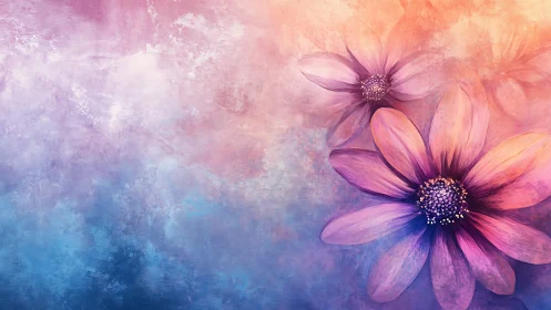 Painted Dreams: Flowers in a Rainbow Watercolor Sky.