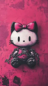 Hello Kitty style character on chained toy sculpture panel.