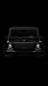Black Mercedes SUV front view with dramatic noir lighting.