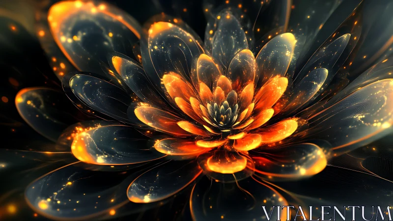 Fractal luminous flower with layered translucent petals rendered.