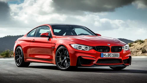 Sleek red sports coupe rests boldly on an open highway