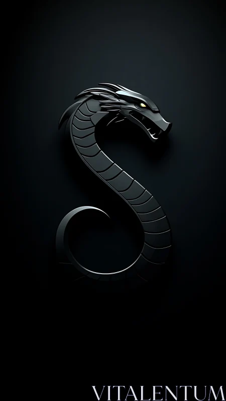 Glossy black dragon emblem forms stylized curved S shape