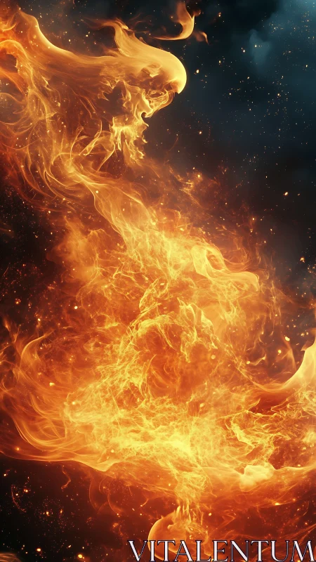 Dynamic Fire Explosion Against Dark Space Background.