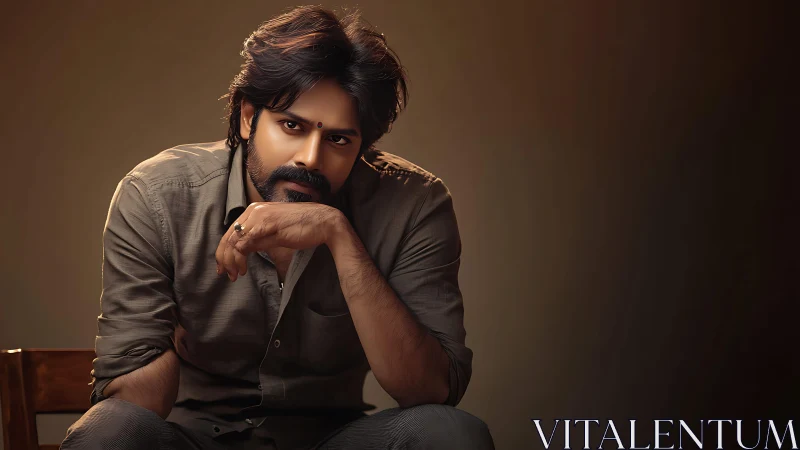 Quietly confident man rests in warm studio light and shadow