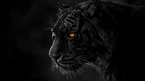 Black panther portrait shows detailed fur and glowing eyes