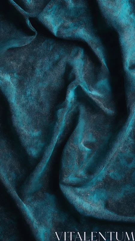 Teal velvet folds with shimmering textured shadows captured.