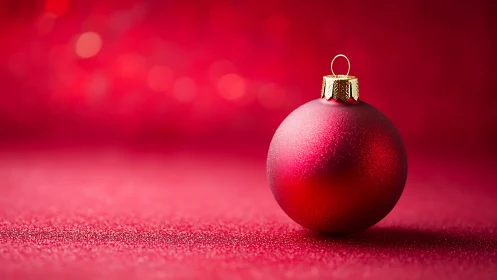 Red matte Christmas bauble on glitter holiday background.