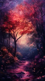 Incandescent Forest Path: Luminous Canopy Atmospheric Study