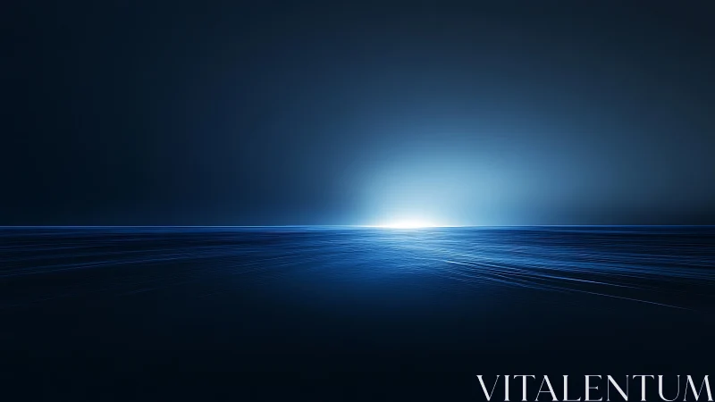 Minimalist horizon with luminous digital ocean plane rendering.