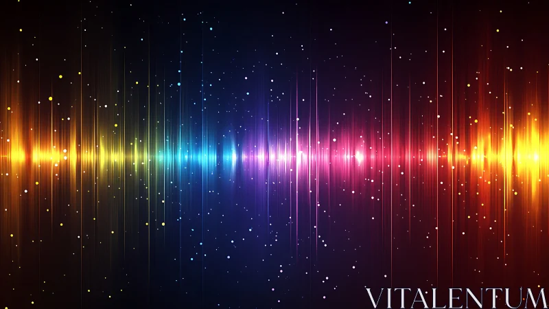 Colorful audio waveform spectrum on dark gradient background.