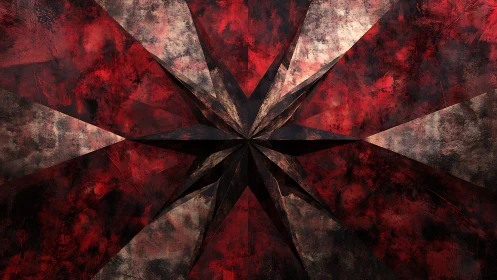 Shattered crimson starburst radiates from a darkened core