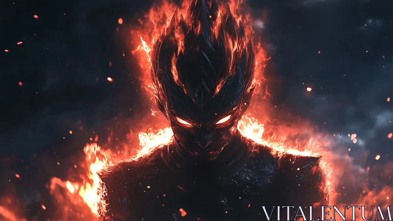 Flaming humanoid silhouette rendered in dark cinematic detail