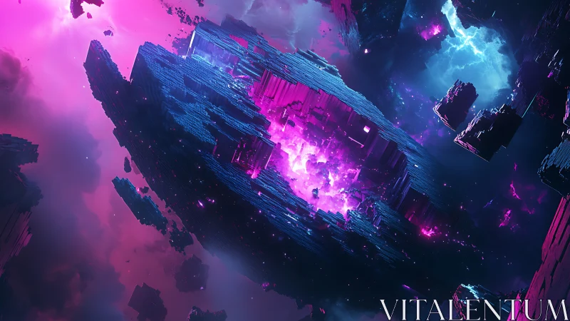 3D nebula core with fracturing monolithic structures in orbit.