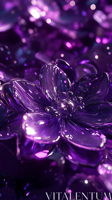 Crystalline Glass Flower with Luminescent Purple Bokeh Backdrop
