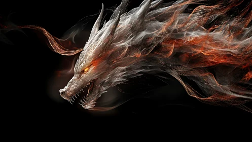 Spectral fire dragon emerging in translucent flame motion.